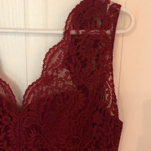 Burgundy Lace Long Formal Dress - Picture 4 of 5